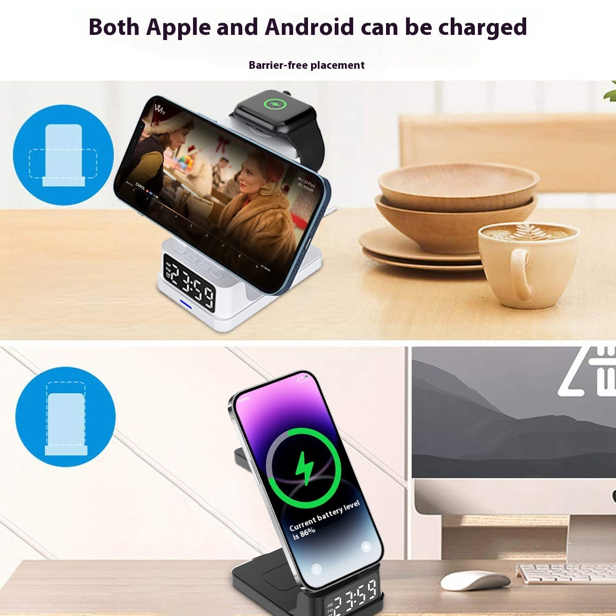 Magnetic 3-in-1 15W Wireless Charger with Clock