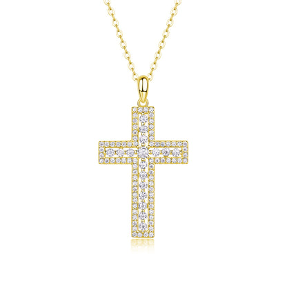 Shelter Moissanite Cross Pendant – S925 Sterling Silver & Platinum