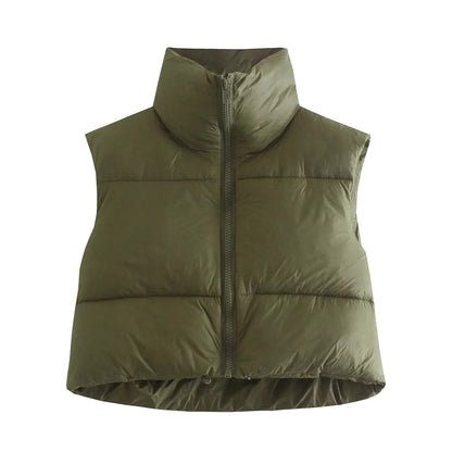 Frost Luxe Puffer Vest – Winter Short Zip-Up Sleeveless Jacket for Women