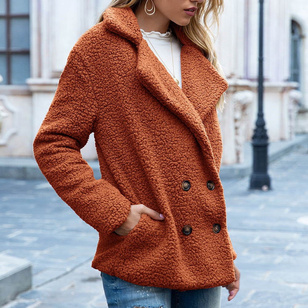 Fluff Luxe Lapel Coat – Women’s Loose Winter Button-Up Cardigan Jacket