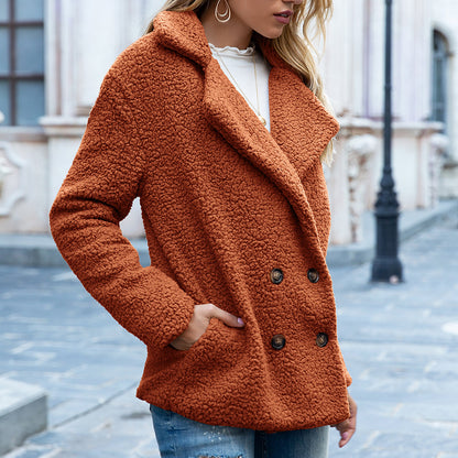 Fluff Luxe Lapel Coat – Women’s Loose Winter Button-Up Cardigan Jacket