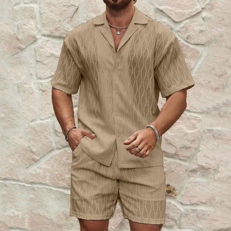 Men’s Summer Breeze Two-Piece Outfit – Casual Button Lapel Shirt & Shorts Set