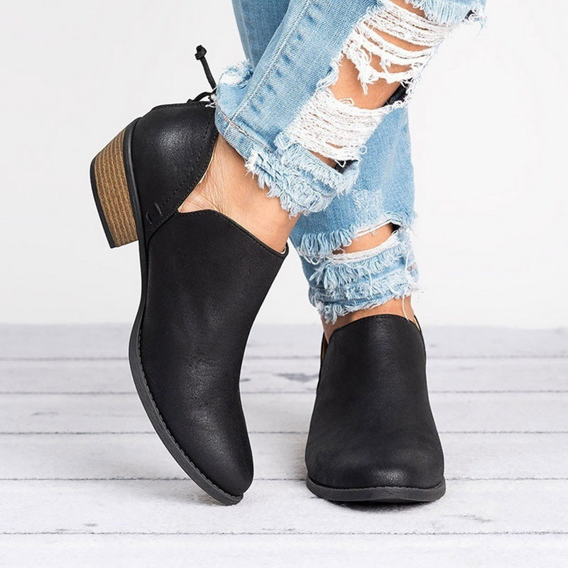 Women’s Retro High Heel Ankle Boots – Elegant Autumn Fashion Leather Shoes