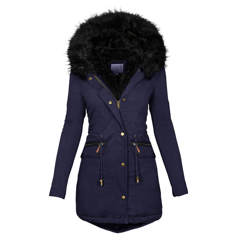 Plush Warm Hooded Parka – Women’s Thick Winter Zip-Up Mid-Length Coat