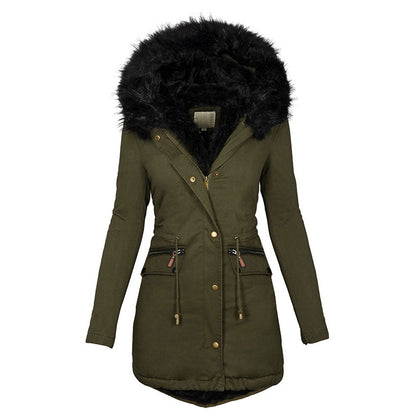 Plush Warm Hooded Parka – Women’s Thick Winter Zip-Up Mid-Length Coat
