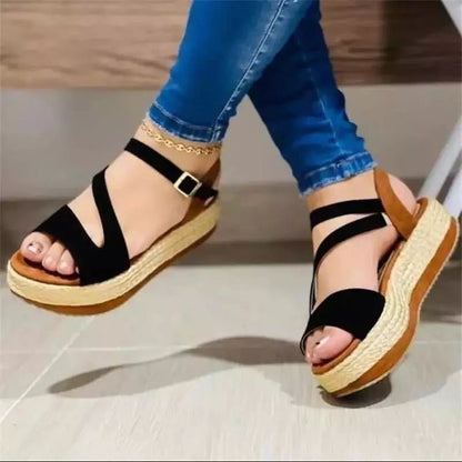 Women’s Hollow Platform Sandals – Stylish Buckle Strap Summer Shoes