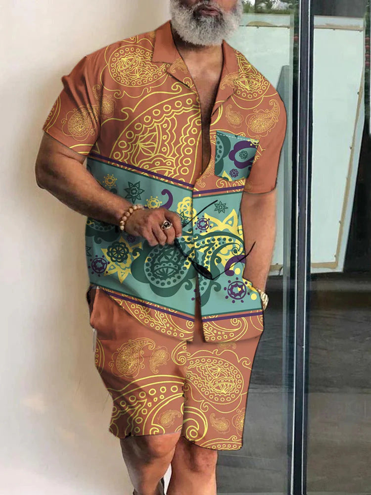 PrintEra Men’s 3D Lapel Slim Fit Short Sleeve Shirt