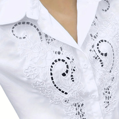 Women’s Contrast Lace Button-Down Blouse – Long Sleeve Fall Fashion Top