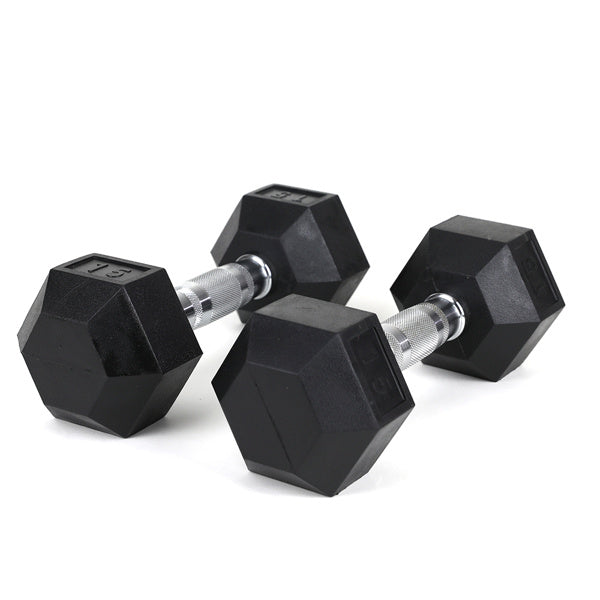 15LB Rubber-Coated Solid Cast Iron Dumbbells – Non-Slip Grip Fitness Weights (2-Pack)