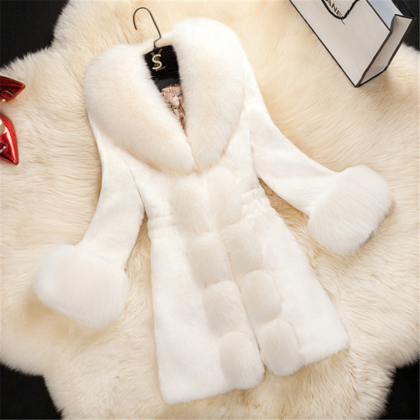 Luxury Fox-Collar Rabbit Fur Long Coat – Women’s Premium Winter Elegance