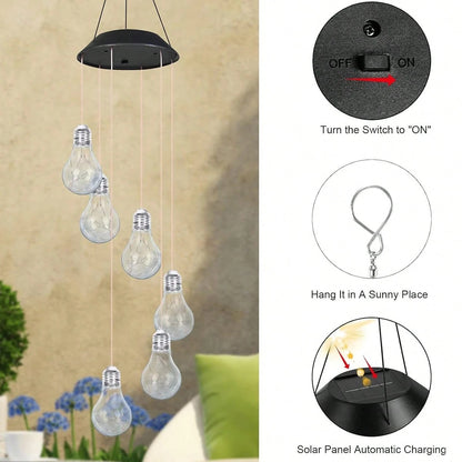 SolarGlow Colorful LED Bulb Wind Chimes (21.6")