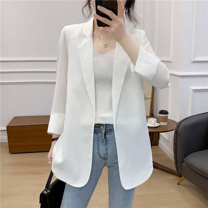 Women’s Stand-Collar Single-Breasted Blazer – Slim Fit Office Suit Jacket
