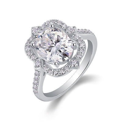 Camellia Moissanite Ring – S925 Silver Gold-Plated Elegance
