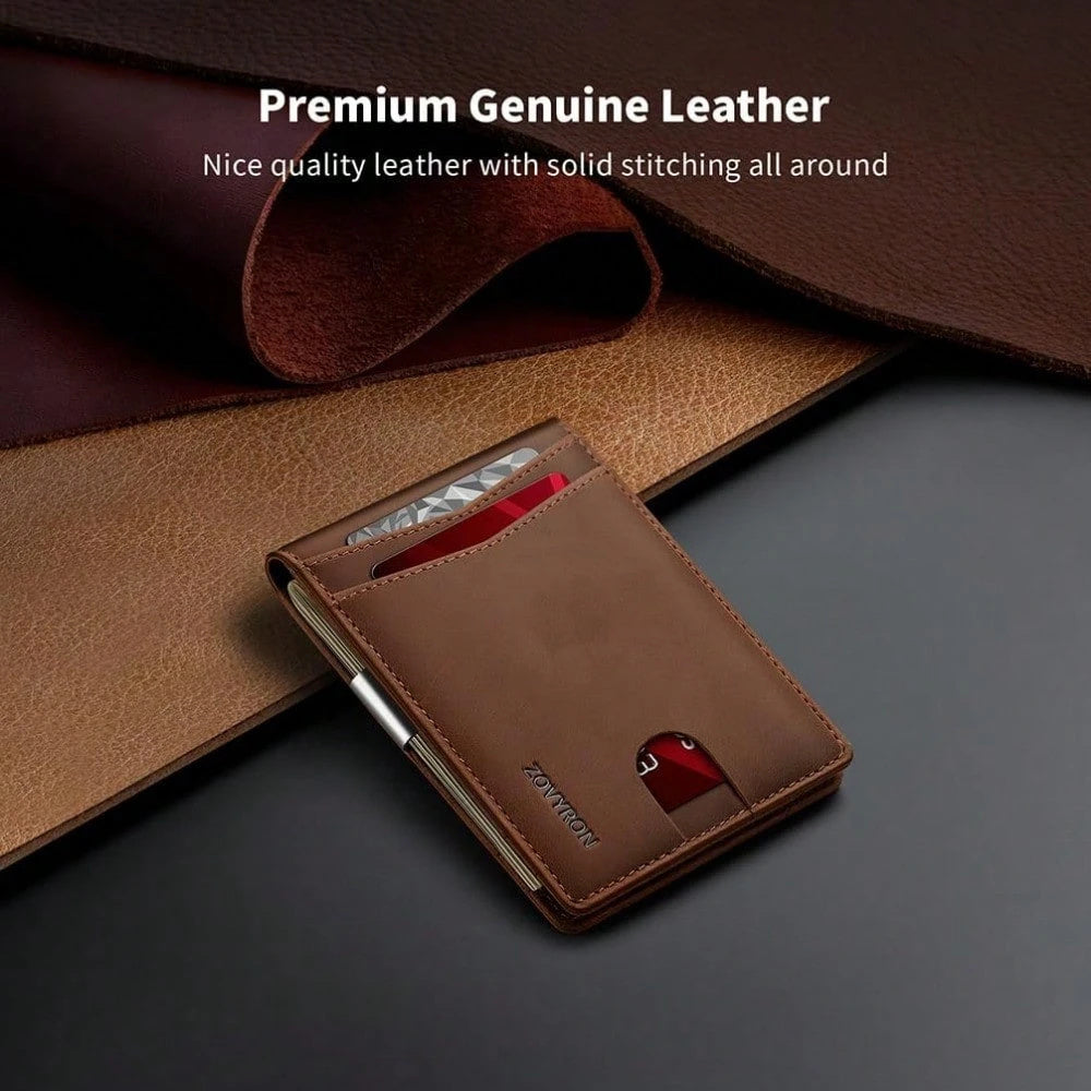 Slim Leather Bifold Wallet with Money Clip & RFID Protection