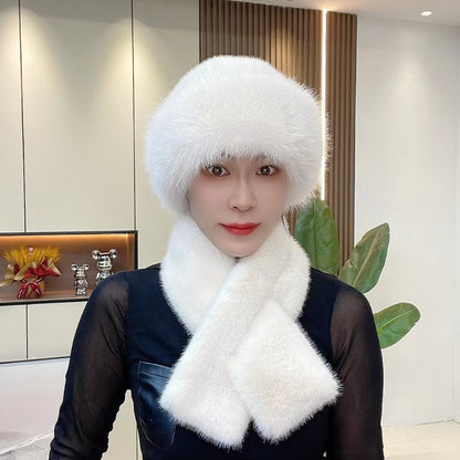 Arctic Mongolia Plush Set – Women’s Thickened Winter Scarf & Cozy Fur Cap
