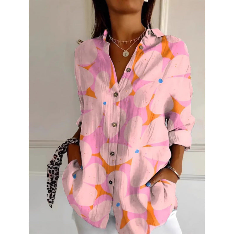 Women’s Floral Long Sleeve Shirt – Casual Button-Down Top