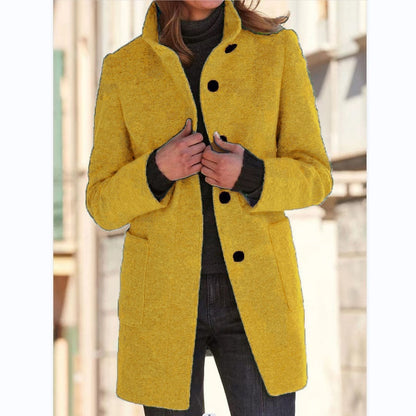EleganceWool Stand Collar Coat – Warm Fall & Winter Button Outwear for Women