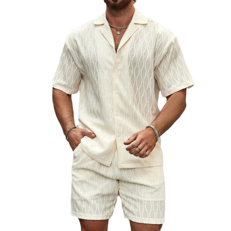 Men’s Summer Breeze Two-Piece Outfit – Casual Button Lapel Shirt & Shorts Set