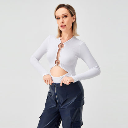 Women’s Metal Accent Slim Fit Top – Modern Minimalist Fashion Blouse