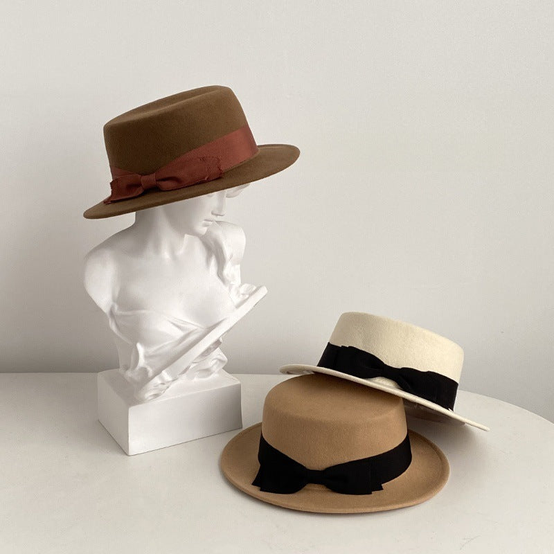 Kyoto Retro Bow Flat-Brimmed Cap — Japanese & Western Fusion Style