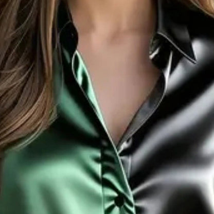 Women’s Colorblock Button-Down Blouse – Long Sleeve Collared Top