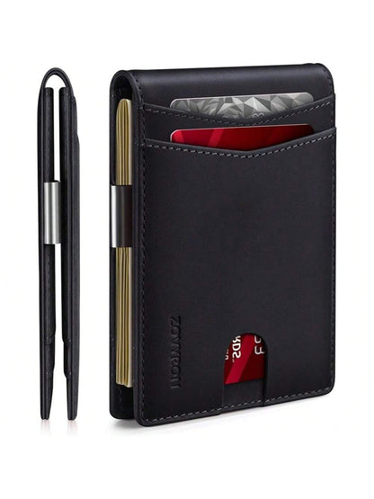 Slim Leather Bifold Wallet with Money Clip & RFID Protection