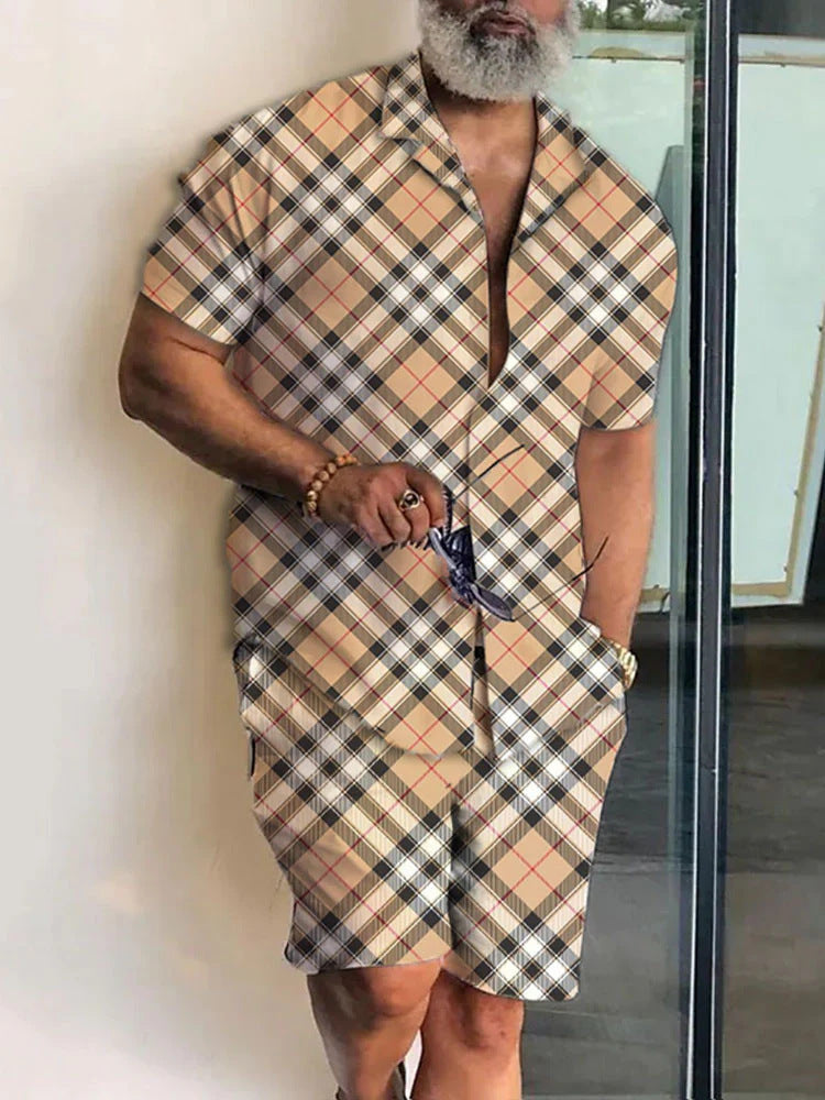 PrintEra Men’s 3D Lapel Slim Fit Short Sleeve Shirt