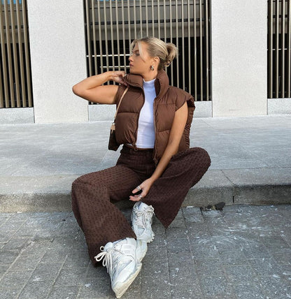 Frost Luxe Puffer Vest – Winter Short Zip-Up Sleeveless Jacket for Women