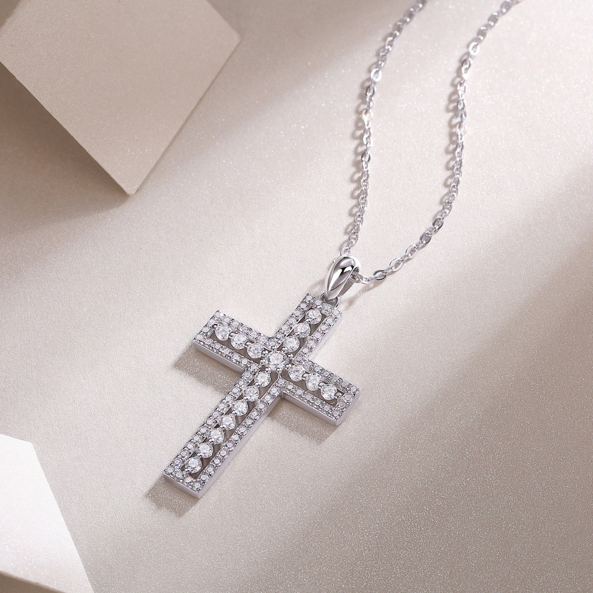 Shelter Moissanite Cross Pendant – S925 Sterling Silver & Platinum