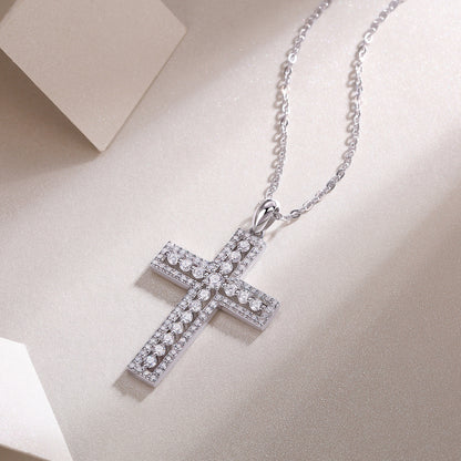 Shelter Moissanite Cross Pendant – S925 Sterling Silver & Platinum