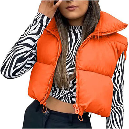 Frost Luxe Puffer Vest – Winter Short Zip-Up Sleeveless Jacket for Women
