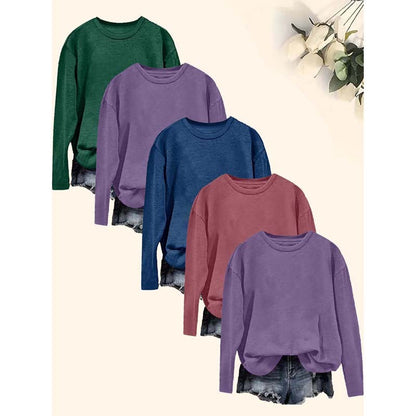 Essential Fall 5-Pack Tees – Women’s Long-Sleeve Crew Neck Basic Tops Set (2025 Collection)