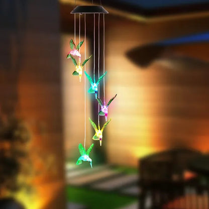 HummiGlow LED Solar Hummingbird Wind Chime Lights (6 LEDs)