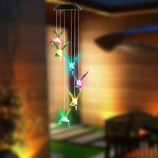 HummiGlow LED Solar Hummingbird Wind Chime Lights (6 LEDs)