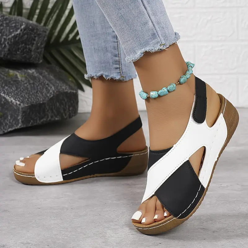 Colorblock Crossed Wedge Sandals for Women