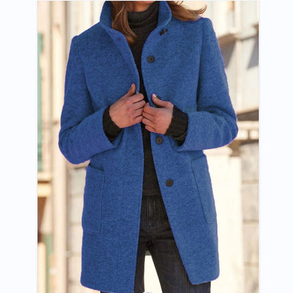 EleganceWool Stand Collar Coat – Warm Fall & Winter Button Outwear for Women