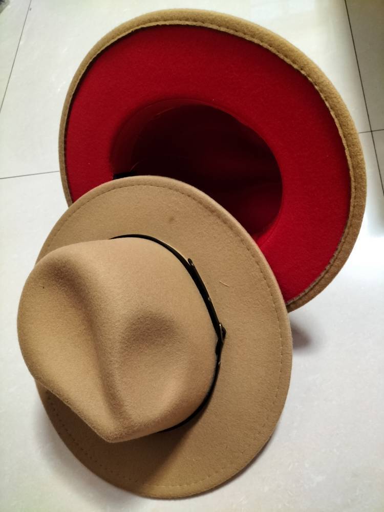 Woolen Top Color Matching Flat Brim Fedora Jazz Hat