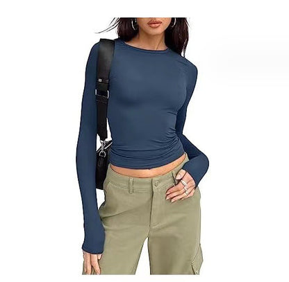 Women’s Slim Fit Long Sleeve Pullover Top – Solid Casual Fashion Shirt