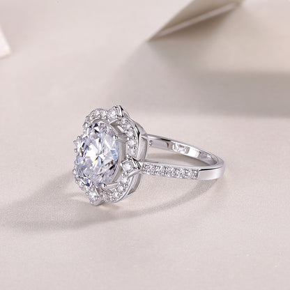 Camellia Moissanite Ring – S925 Silver Gold-Plated Elegance