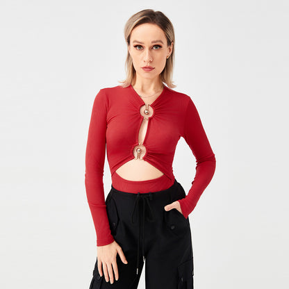 Women’s Metal Accent Slim Fit Top – Modern Minimalist Fashion Blouse