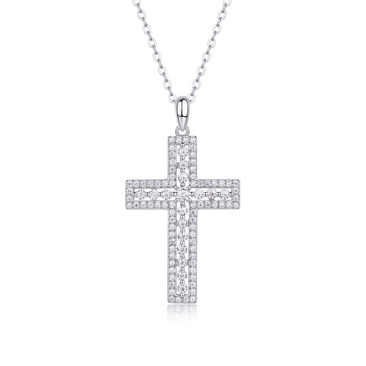 Shelter Moissanite Cross Pendant – S925 Sterling Silver & Platinum