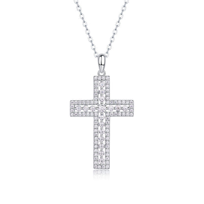 Shelter Moissanite Cross Pendant – S925 Sterling Silver & Platinum
