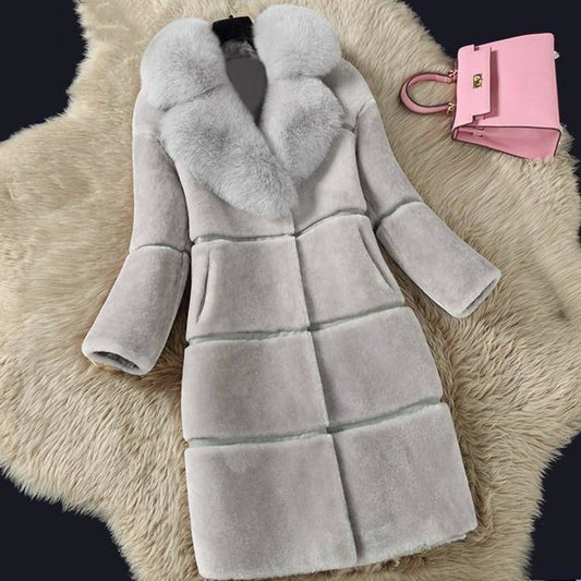 Shear Soft Mid-Length Fur Coat – Women’s Warm Sheep-Shear Winter Jacket