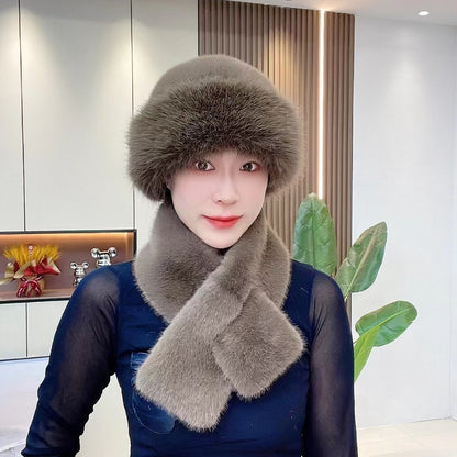 Arctic Mongolia Plush Set – Women’s Thickened Winter Scarf & Cozy Fur Cap