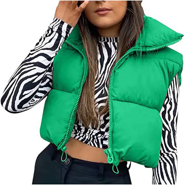 Frost Luxe Puffer Vest – Winter Short Zip-Up Sleeveless Jacket for Women