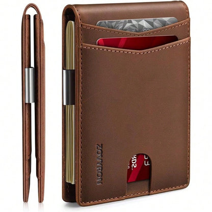 Slim Leather Bifold Wallet with Money Clip & RFID Protection