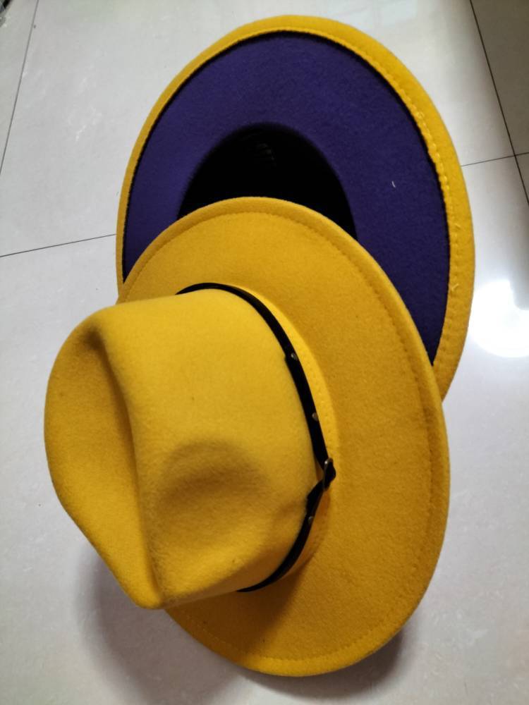 Woolen Top Color Matching Flat Brim Fedora Jazz Hat