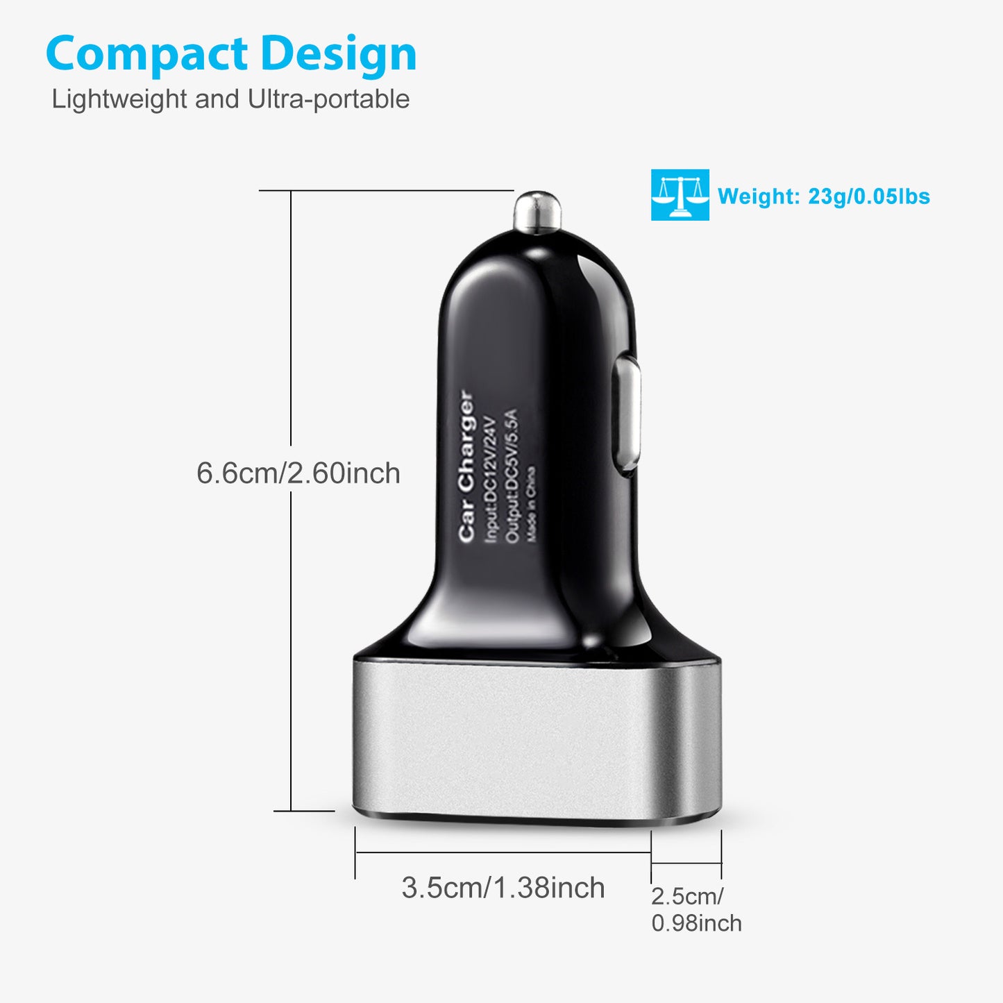 TurboDrive 30W 3-Port USB Car Charger for iPhone & Android