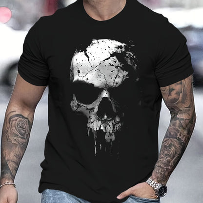 Featuring A 3D Digital Shattered Skull Pattern And A Round Neck Short Sleeved T-shirt