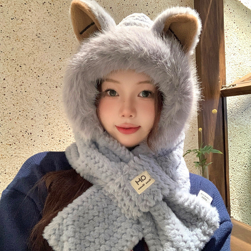 Fuzzy Fox Ear Beanie – Cute Furry Winter Hat for Autumn & Winter